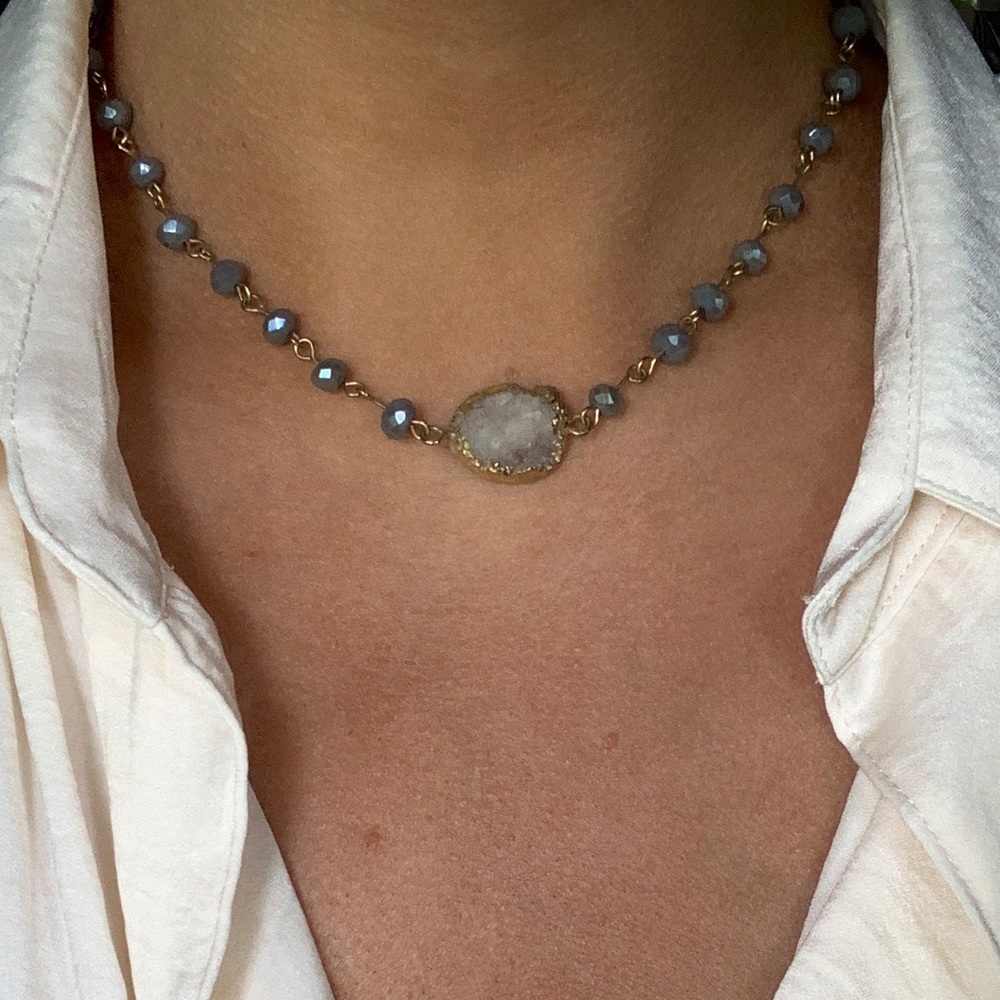Beaded Druzy Stone Necklace